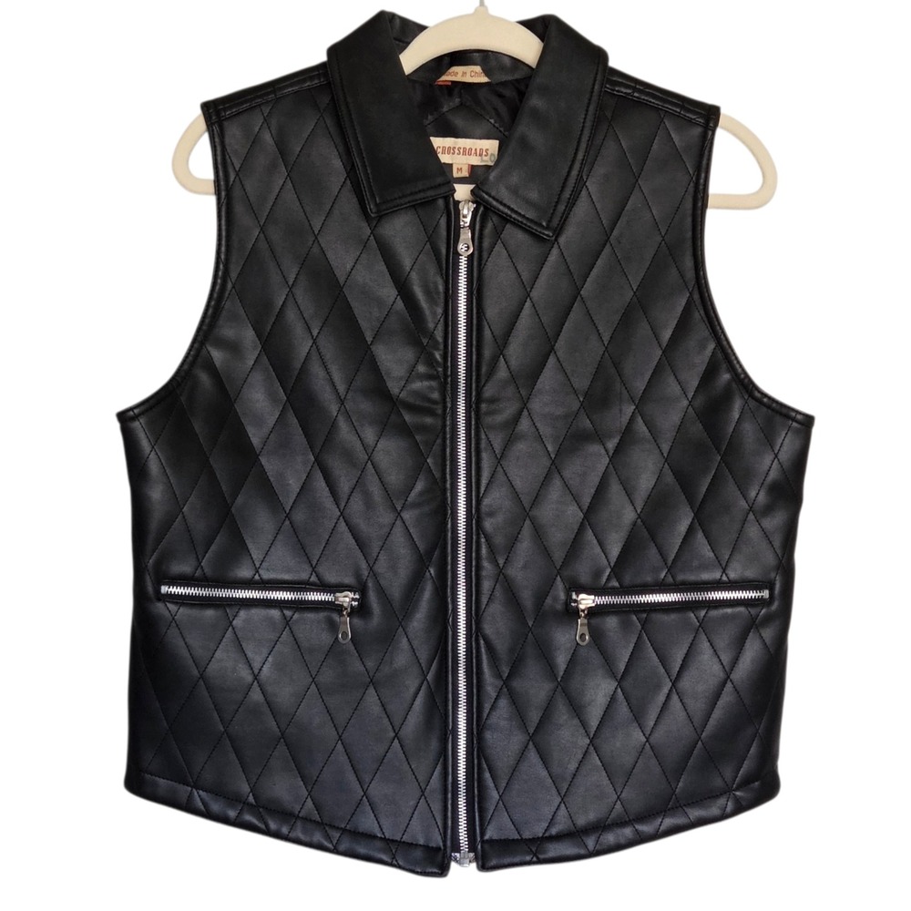 Crossroads Quilted Faux Leather Moto Vest Womens Medium‎ Y2K Edgy Festival